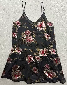 American Eagle Black Burnout Velvet Babydoll Dress sz Large Floral Slip Sheer - Picture 1 of 20