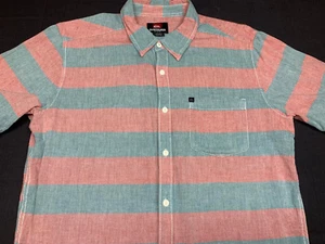 Quiksilver Mens Button Front Short Sleeve Cotton Stripe Shirt Medium M - Picture 1 of 4