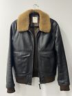 Sandro Men’s Shearling Collar 100% Calfskin Leather Aviator Jacket NWOT medium