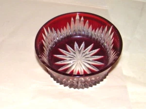 Ajka Design Guild Ruby Red Cased Cut To Clear Crystal Bowl/Dish 4.75” Tag On - Picture 1 of 7