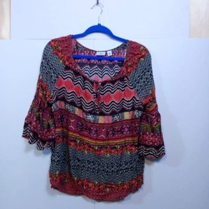 Cato Women's L Pullover Boho Crew Neck Top Shirt Geometric - Picture 1 of 7
