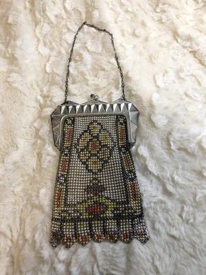 Antique Metal Mesh Chain Link Flapper Purse Clutch Evening Bag Hinged Frame - Image 1 of 4