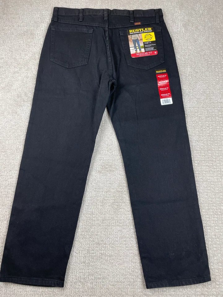 Rustler Jeans Size 36 X 29 Regular Fit Black Straight Leg Heavyweight