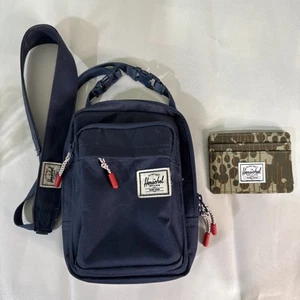 Herschel Navy Blue Shoulder Crossbody Purse Bag Camo Slim Wallet Card Holder - Picture 1 of 24