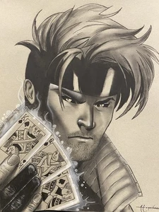 GAMBIT X-Men von Arsenio Echevarria Kunstzeichnung 11x14 grau Einsteckpapier - Bild 1 von 3