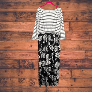 Smaragd gestreiftes Maxikleid mit Blumenmuster 3X - Bild 1 von 6