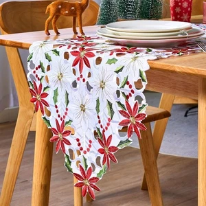 Christmas Table Runner by  Joyin 70x15 Festive Embroidered Holly Leaf Design - Picture 1 of 4