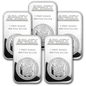1 oz Silver Bar - APMEX (Lot of 5 Bars) - Picture 1 of 1