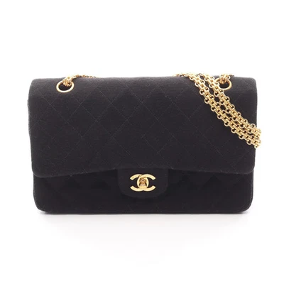 Bolso de hombro Chanel Matelassé con solapa algodón jersey negro dorado herrajes #RC646 Foto 1 de 4