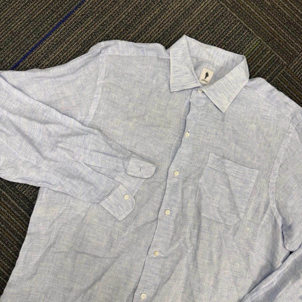 Camisa Lorenzini Hecha en Italia Para Hombres Lino Manga Larga Con Botones Azul Claro XL Foto 1 de 4