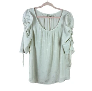 Blusa de gasa MAX STUDIO para mujer talla L marfil floral acanalada manga abullonada transparente - Imagen 1 de 5