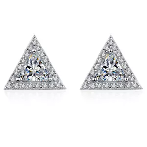Orecchini a Borchie Diamante Moissanite Taglio 1Ct Trilione Tagliati GRA Vero Moissanite Finitura Oro Bianco 18K - Foto 1 di 8