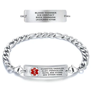 Divoti Custom Engraved Classic Tag Medical Alert ID Braceletes w/Figaro Chain - Picture 1 of 12