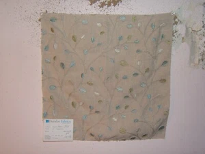 Duralee, Money Plant, Embroidered Floral, Remnant, 17" W X 17.50" L, Turquoise - Picture 1 of 3