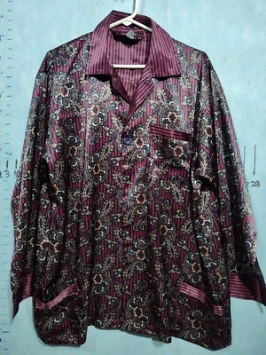  UNISEX  BY JT BECKET PAISLEY TOP WITH POCKETS   BURGANDYSTRIPE LG - Image 1 of 4