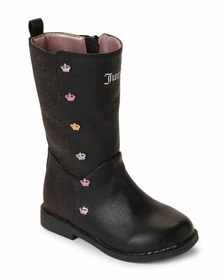 Juicy Couture Girls Lil Pasadena Faux Leather Crown Tall Boots BLACK Toddler 10 - Image 1 of 4