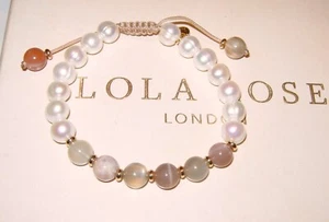 LOLA ROSE BEIGE PEACH CFW WHITE PEARL ADJUSTABLE TUMBLE BRACELET  NIKKI & ME QVC - Picture 1 of 1