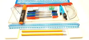 Maths & Geometry Set With 20 Pieces Stationery Clear Pencil Case Back To School - Picture 1 of 8