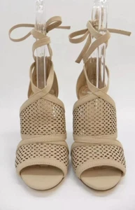 Call It Spring Womens Shoe Rounkles Peep Toe Tie Up Block Heel Sandals Bone 7 - Picture 1 of 9