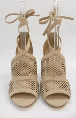 Call It Spring Womens Shoe Rounkles Peep Toe Tie Up Block Heel Sandals Bone 7 - Image 1 of 4