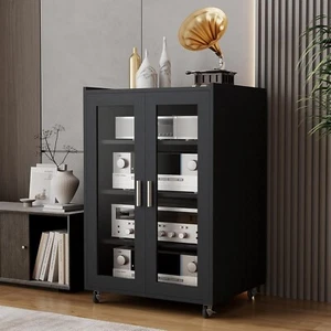 Media Stand Cabinet Multi-Purpose AV Storage Glass Doors Brake Universal Wheels - Bild 1 von 7