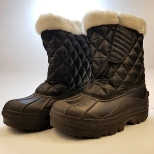 Womens Winter Boots Black Size 7 Weatherproof Mid Calf White Faux Fur Lined - Picture 1 of 6