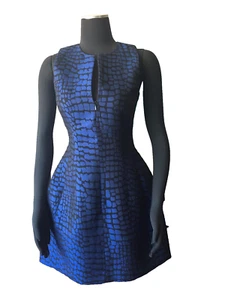 AUTH ARMANI EXCHANGE JACQUARD REPTILE TULIP FIT AND FLARE DRESS Sz 4 - Picture 1 of 10