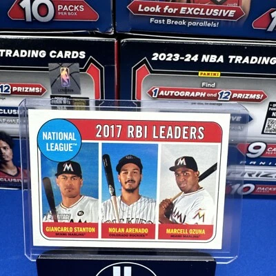 2018 Topps Heritage - League Leaders #4 Nolan Arenado, Giancarlo Stanton,... - Image 1 of 2