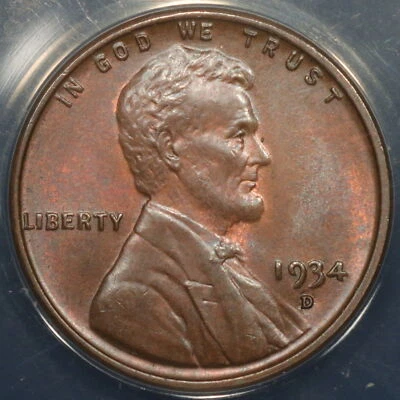 1934-D 1C ANACS MS-64 BRN BN DDO FS-101 Die 1 Lincoln Cent Wheat Penny Doubled - Image 1 of 4