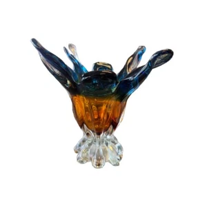 vintage mid century hand blown vase glass cobalt blue green amber beuatiful work - Picture 1 of 11