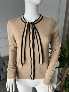 Cárdigan Hobbs Talla S Pequeño Camel Penny Lana Merino Algodón Corbata Cuello - Imagen 1 de 8