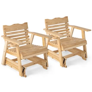 Topbuy 2PCS Outdoor Fir Wood Rocking Chair Outdoor Glider Chair with Rotatable - Picture 1 of 8