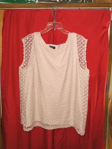 Blusa Jones New York Crema Talla 2XL Manga Corta Hombro Caído Encaje Superpuesto - Imagen 1 de 3