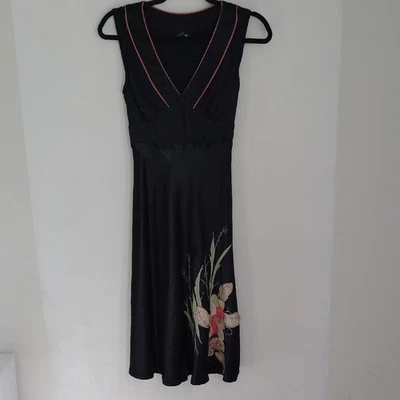 VTG 90s Mica Womens Asian Print Floral Satin Babydoll Midi Dress Sz 10 Y2K Fairy - Image 1 of 4