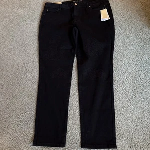 Neu mit Etikett Michael Kors Dillon Relaxed Mid Rise schwarze Damenjeans Spitze Größe 16 140 $ - Bild 1 von 9