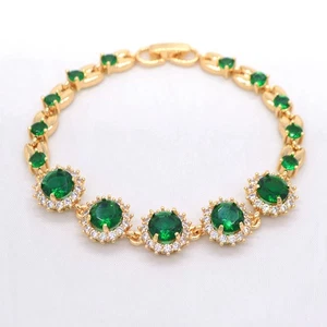 18K Yellow Gold Filled Women Luxury Green Mystic Topaz Round Charms Bracelet - Picture 1 of 4