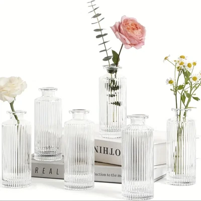 Set of 12 Glass Bud Vase, Small Milk Bottle Flower Vases Decorative Glass Clear - Image 1 of 4