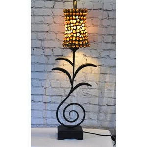 Nautical Seashell & Glass Handmade Wrought Iron Scroll Table Lamp - Picture 1 of 11