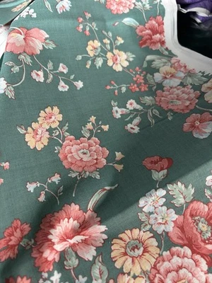 Vtg 1990's Large Scale Green Floral Fabric Peach Rose Yellow 1 Y Quilt Cotton - Image 1 of 4