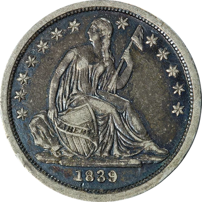 Moneda de diez centavos libertad sentada 1839-P 'sin cortinas' elección XF+ excelente atractivo visual bonita... Foto 1 de 2