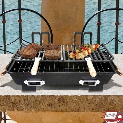 Portable Cast Iron Hibachi Grill Tabletop Charcoal Multi Position Grids New — 第 1/2 张图片