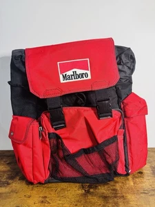Marlboro Adventure Team 90s Vintage Red Backpack Bag Large Camping Hiking - Picture 1 of 10
