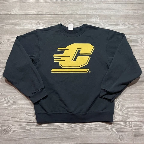 Vintage Central Michigan Sweatshirt Men M Black Crew Chippewas Pullover 00480 Cover