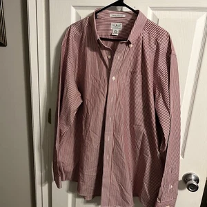 LL Bean Herren XXL Button Down Langarm Hemd rot gestreift knitterarm - Bild 1 von 5