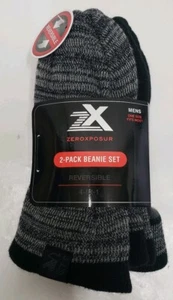 Zeroxposur Mens 2-Pack Beanie Set Reversible 4-in-1 Knit Black Gray One Size - Picture 1 of 4