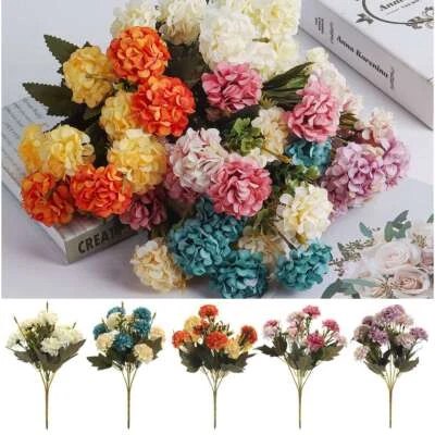 10 Cabezas Artificial Hortensia Flor Seda Ramo Fiesta Boda Hogar Navidad Decoración Foto 1 de 4