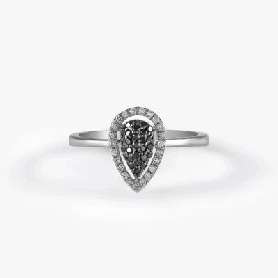 Anillo hecho a mano de diamantes blancos y negros de plata de ley 925 sólida pura natural Foto 1 de 4