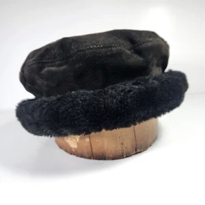 Vintage L'hiver en Folie Leather Winter Hat Wool Acrylic Trim Black Canada 80s - Picture 1 of 6