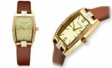 NEW Rousseau Chariere 62623341 Womens Brown Leather Watch with Crystals On Bezel