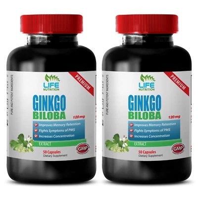 Extracto de ginkgo - Ginkgo Biloba 120mg 2 Botellas 50 Cápsulas - Alivio de la ansiedad Foto 1 de 4